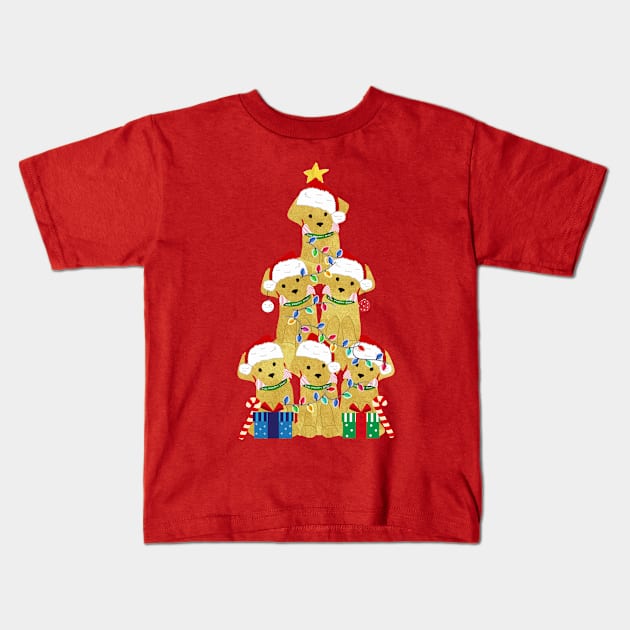 Golden Retriever Puppy Christmas Tree Kids T-Shirt by EMR_Designs